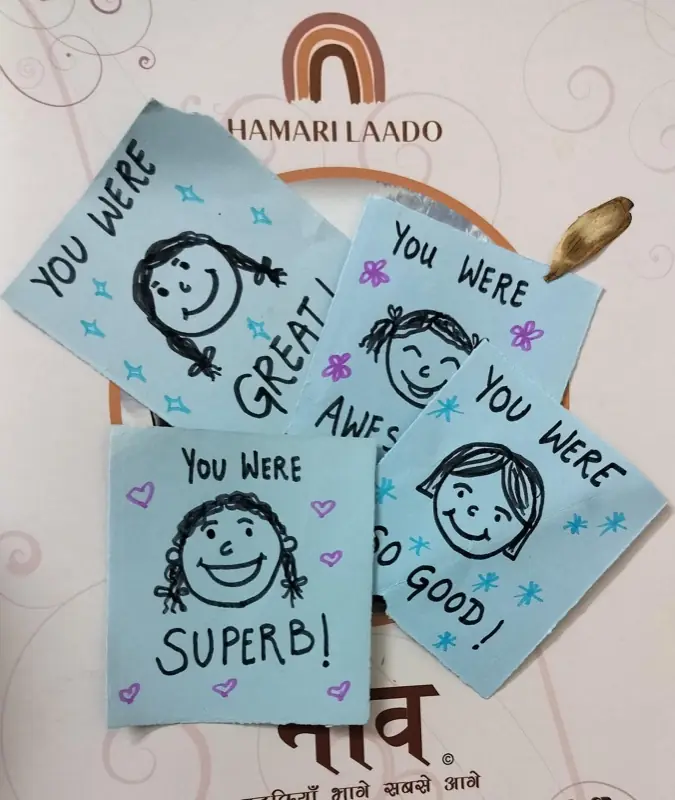 Handwritten encouragement notes from Hamari Laado mentors